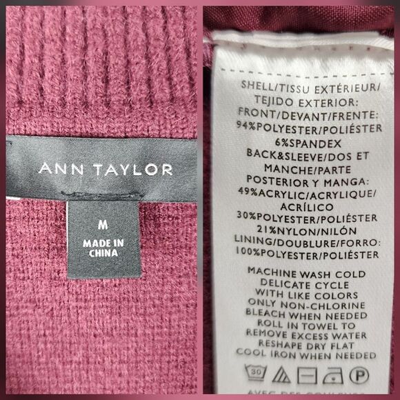 Ann Taylor Moto Jacket Faux Suede Knit Zip Sweater Burgundy Size M - Picture 2 of 14